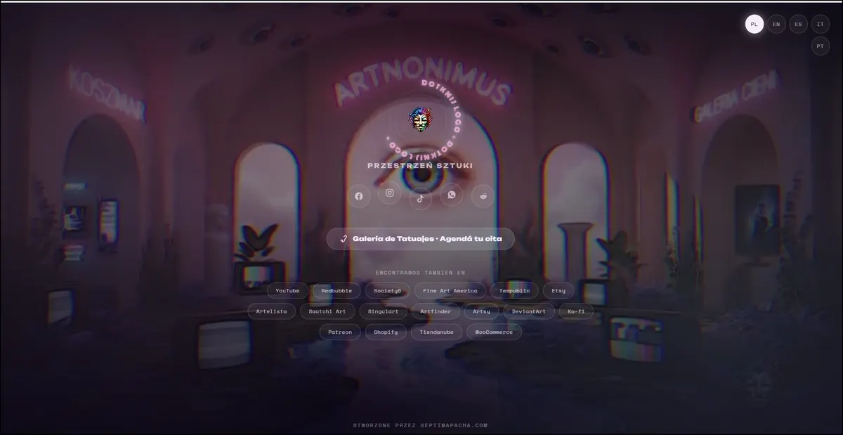Captura de pantalla del sitio web de Artnonimus