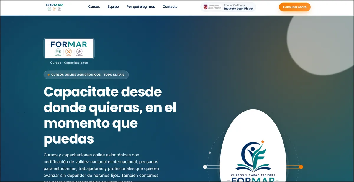 Captura de pantalla del sitio web de Formar Capacitaciones