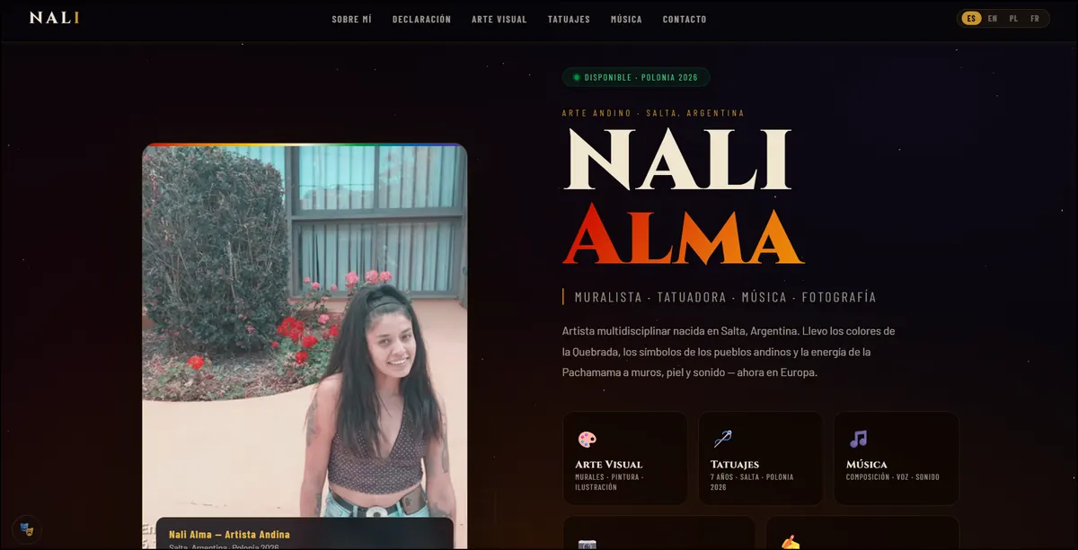 Captura de pantalla del sitio web de Nali Alma