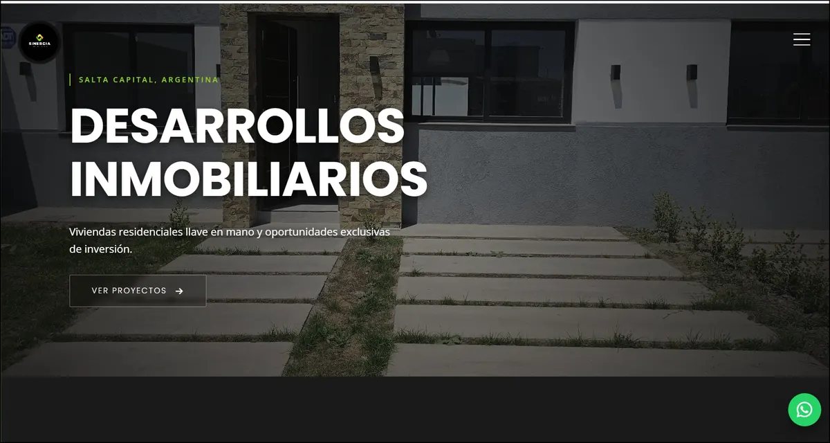 Captura de pantalla del sitio web de Sinergia Desarrolladora